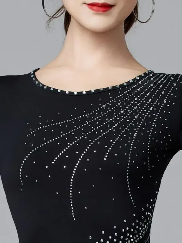 Vestido de dança moderna novo estilo padrão nacional valsa competição desempenho saia amizade dança elegante vestido diamante quente