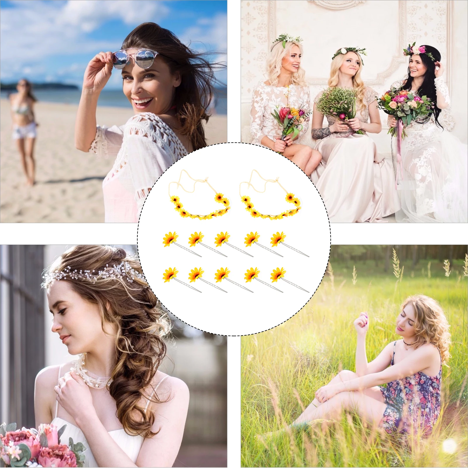 

2 Pcs Headband Hairpin Set Flower Bands The Flowers Sunflower Hairband Fabric Floral
