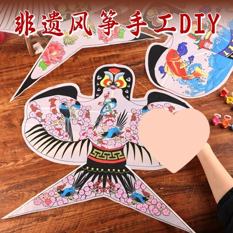 Juego de cometas de papel para pintura DIY, sin mosca, curso de pintura para padres e hijos, cometas de cola, juego divertido de guinga, juguetes con pincel para bandeja de pintura