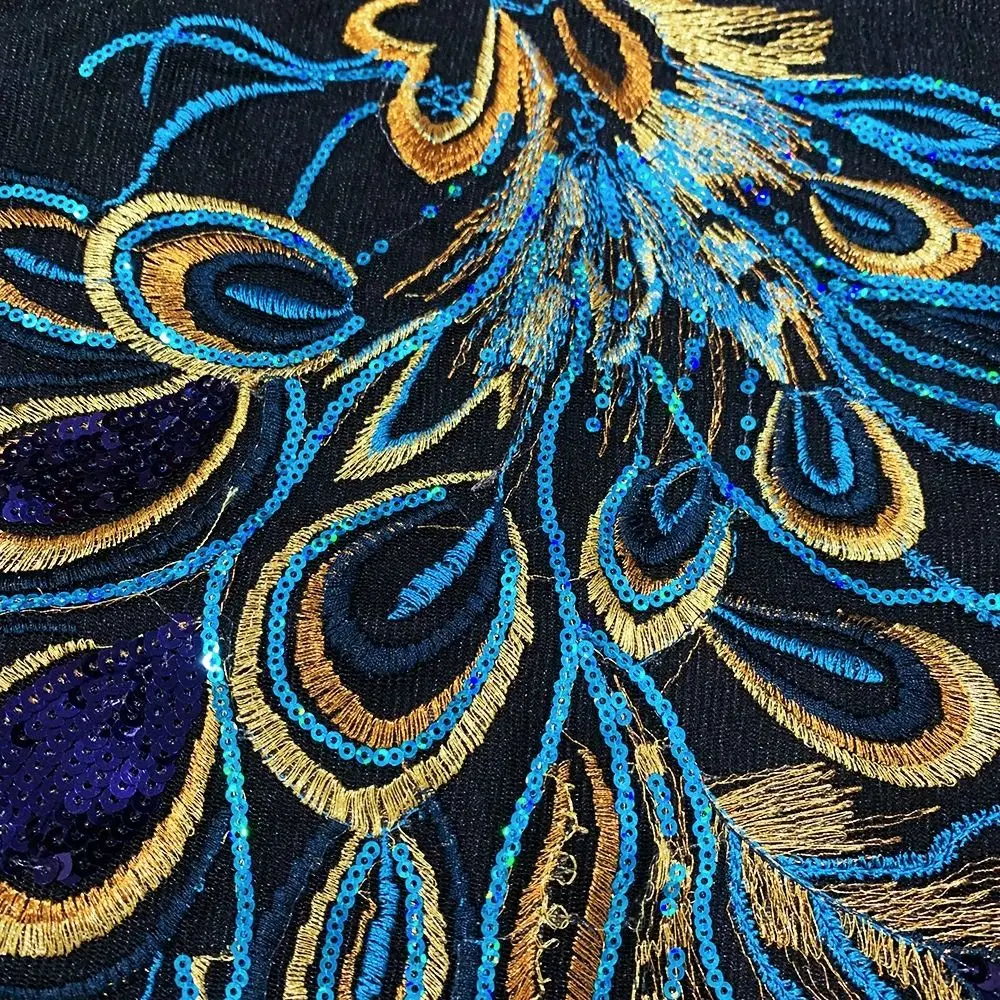 Bordado costura em remendos lantejoulas bordado remendos diy azul rendas apliques ferro em remendos vestidos