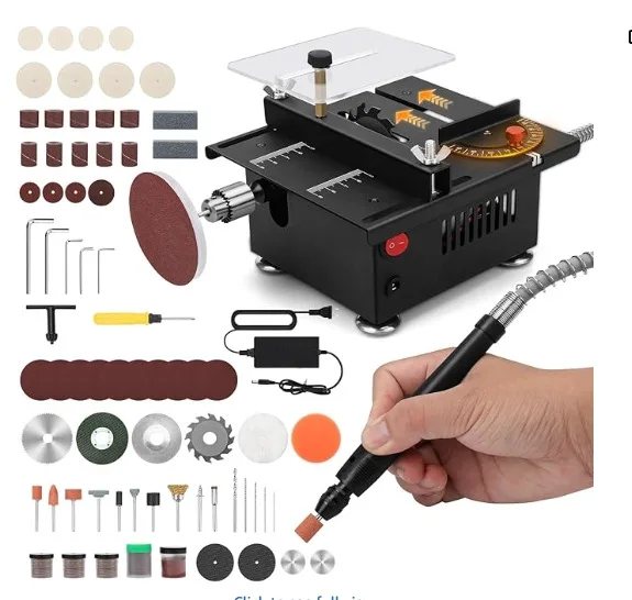 A mini desktop small circular saw suitable for transportation. DIY woodworking acrylic PVC chain saw precision model saw.