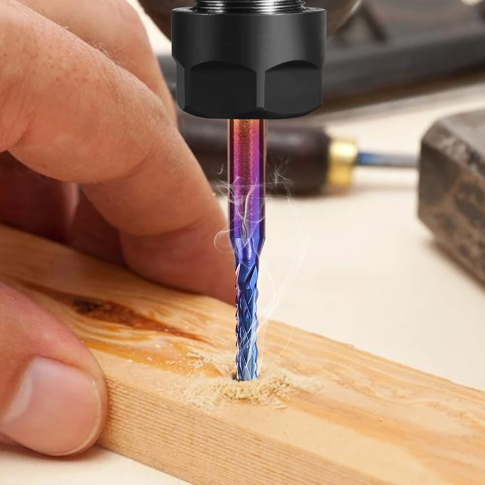 Imagem -06 - Topdirect Cnc Woodworking Tools Titanium Coat End Mill 3.175 mm Nano Blue Coat Milling Cutter Madeira Gravura Bits para 1610 3018