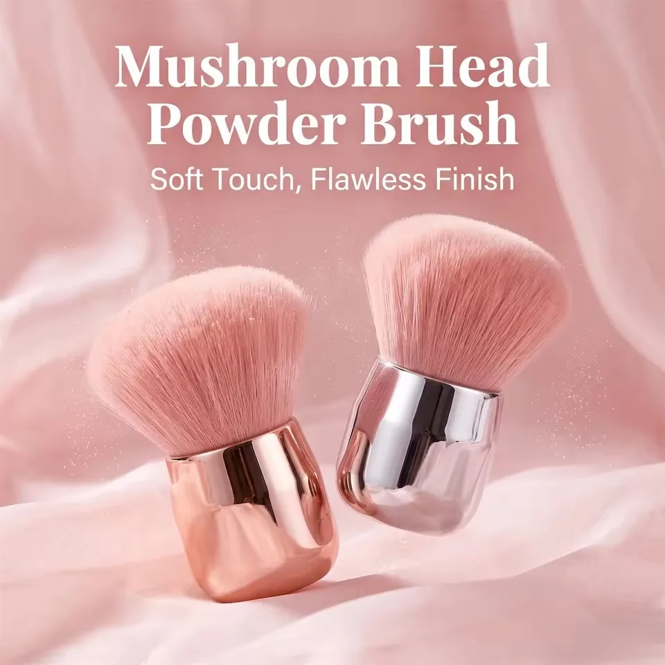 1/2Pcs Fluffy Soft Mushroom Head Loose Powder Makeup Brush, Angled Contour Brush, Large Powder Contour Blush Makeup Brush C748