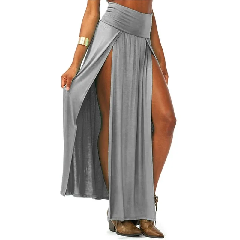 Neu eingetroffen: Sexy Damen-Maxirock mit hoher Taille und doppelten Schlitzen, einfarbig, für den Sommer – Großhandel, Valentinstagsgeschenke – Detail 11
