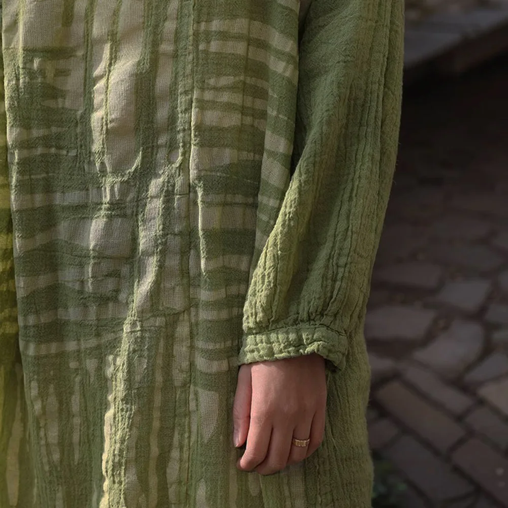 Womens Lightweight Boho Ramie Texture Dresses Sen Series Rubbing stripes Beach Vacation Loose Casual Midi Dress Spring Summer