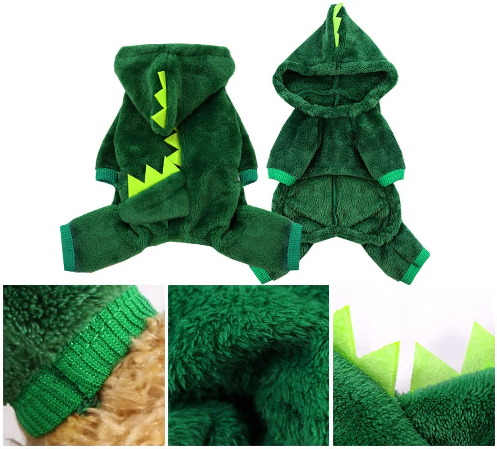 Pet Cat Clothes Puppy Dog Cat Funny Dinosaur Costume Winter Warm Plush Cat Coat Fleece Hoodies Sweater Small Dog Kitten Clothing