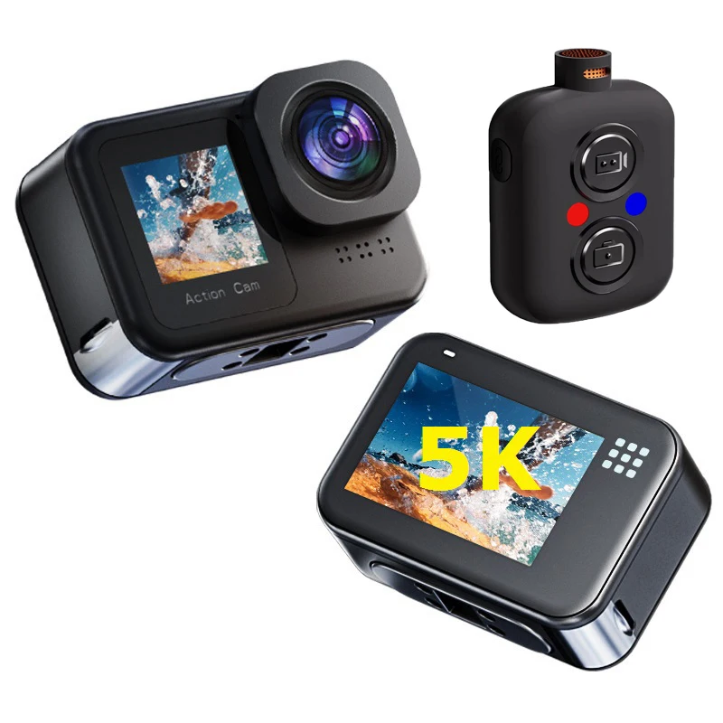 

High Quality 5K 30FPS Touch Waterproof Action Camera Dual Colorful Screen 4K with WIFI and EIS Remote Control Waterproof Zoom