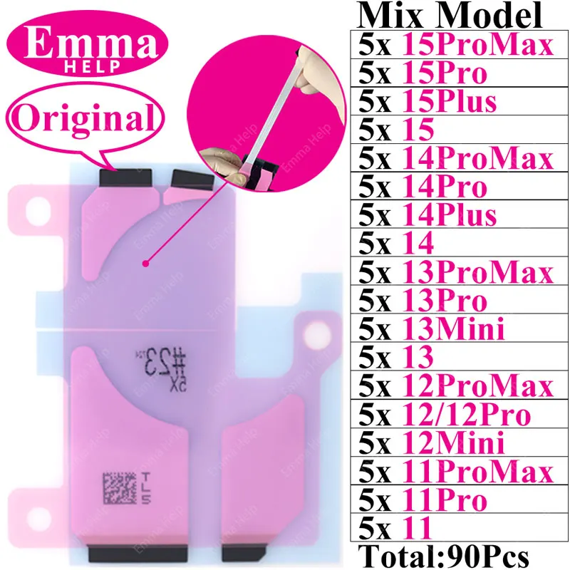 90 - 40 sztuk oryginalnych naklejek samoprzylepnych na baterie do iPhone'a 11 12 13 14 15 Pro Max X XR XS Naklejki z podwójną taśmą do podciągania
