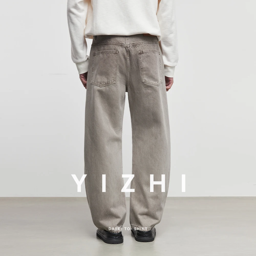 جديد لخريف وشتاء 2025 بنطال جينز فضفاض للرجال بلون كاكي فضفاض مناسب من قماش الدنيم مع حزام مزخرف بنطلون ملابس غير رسمي #2