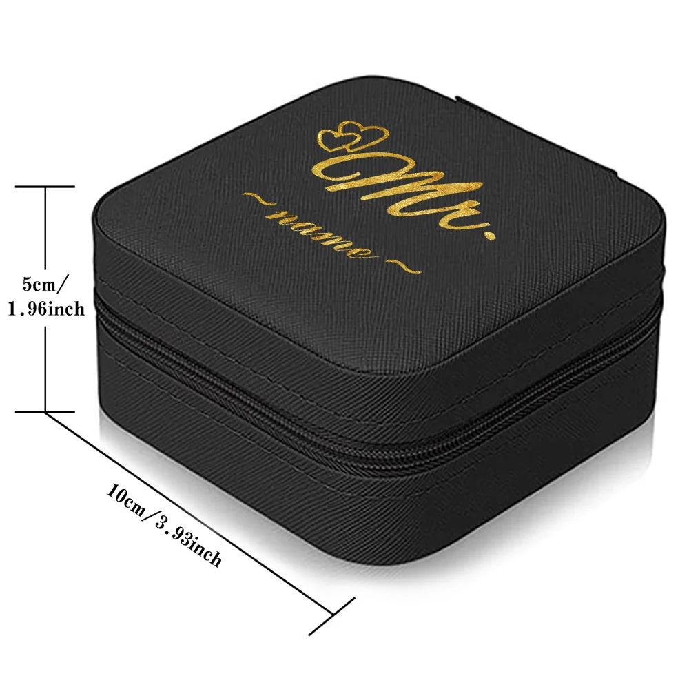 Customized Name Leather Black Jewelry Box Large Capacity Necklace Earring Box Travel Storage Jewelry Box Fashion Pattern