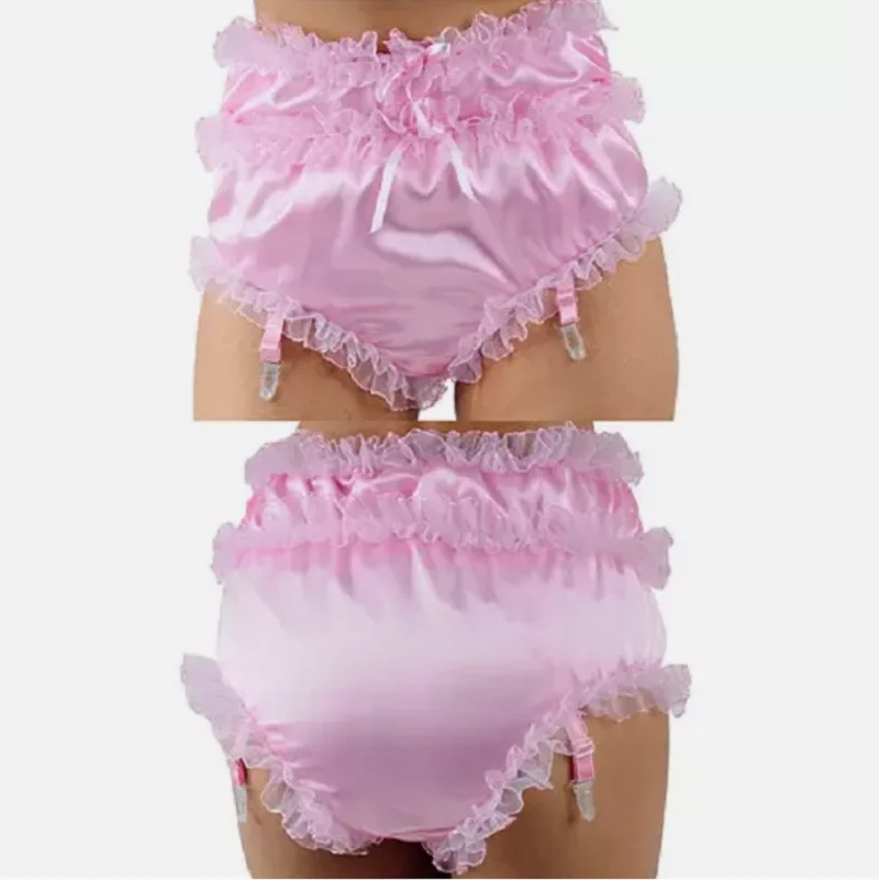 

Hot selling Sissy high gloss satin cosplay maid elastic waist underwear customization