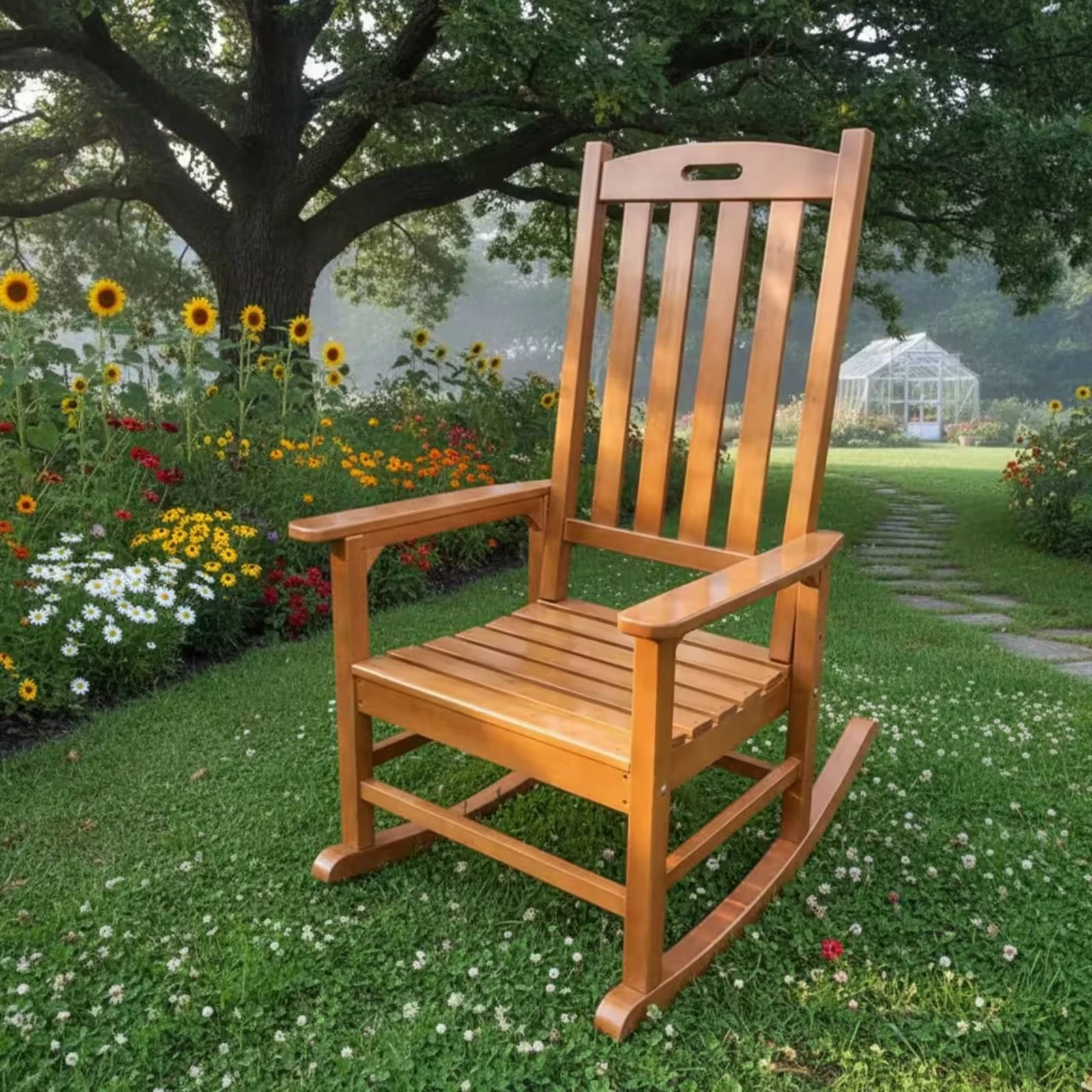 Rocking Chair with Handhold Sturdy Rocking Chair with High Back Patio Rocker Comfortable Ergonomic for Porch, Garden