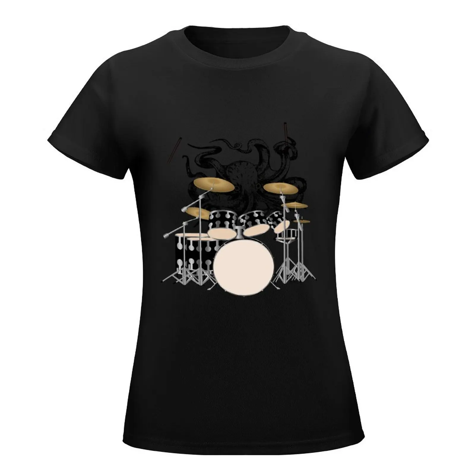 octopus playing drums Halloween unisex T-Shirt korean fashion Blouse workout t shirts for Women