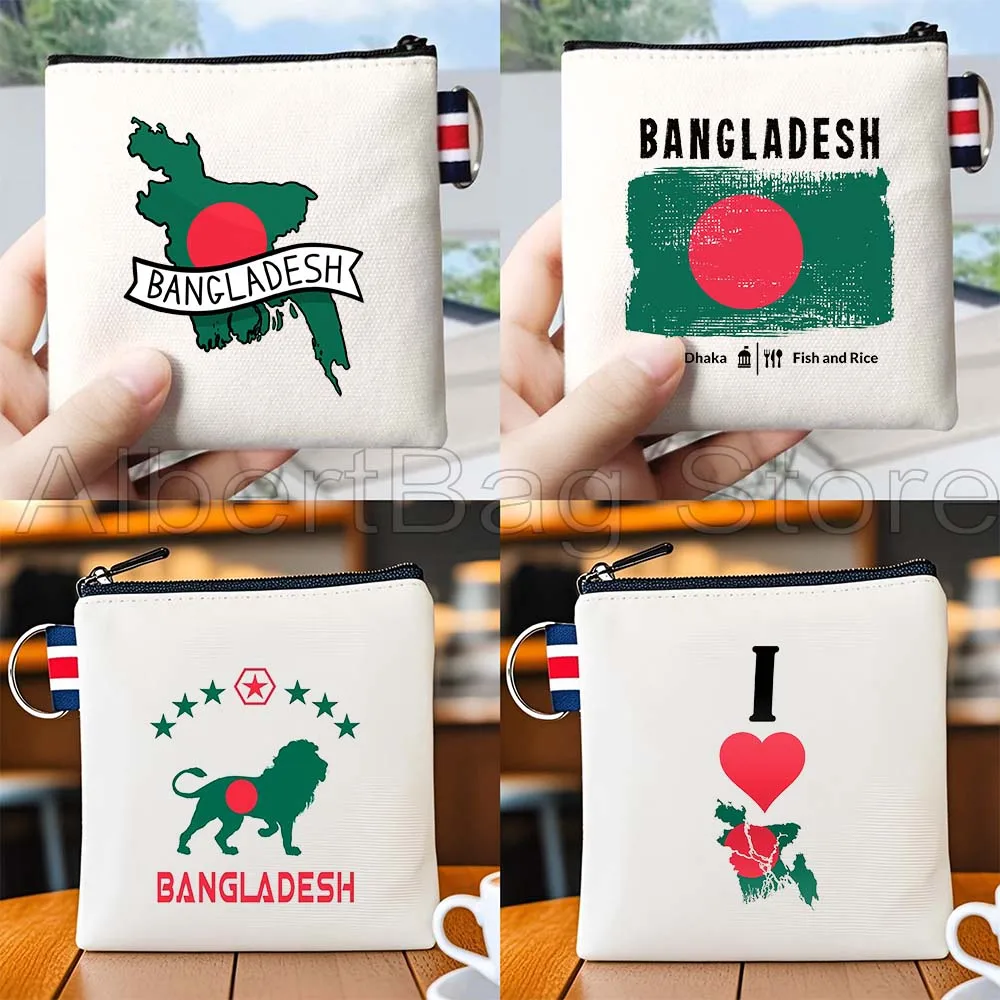 

Bangladesh Bangladeshi Heart Country Flag Map Gifts Canvas Bag Coin Purse Small Square Key Storage Card Bag Cotton Wallet Pouch
