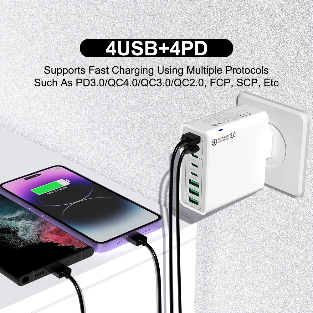 Total 65W USB Type C Charger Multi Ports PD Fast Charging Phone Charger Adapter For iPhone Samsung Xiaomi Huawei Quick Charger