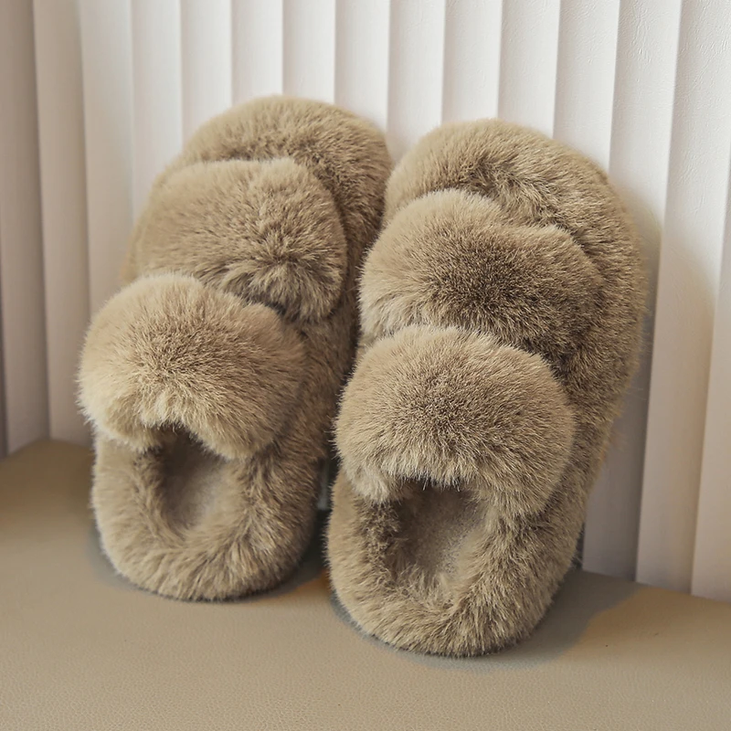 Childrens Furniture Slippers Khaki Warm Wool Girls Boys Soft Fur Slippers Autumn Winter Beige White Outside Kids Cotton Slippers