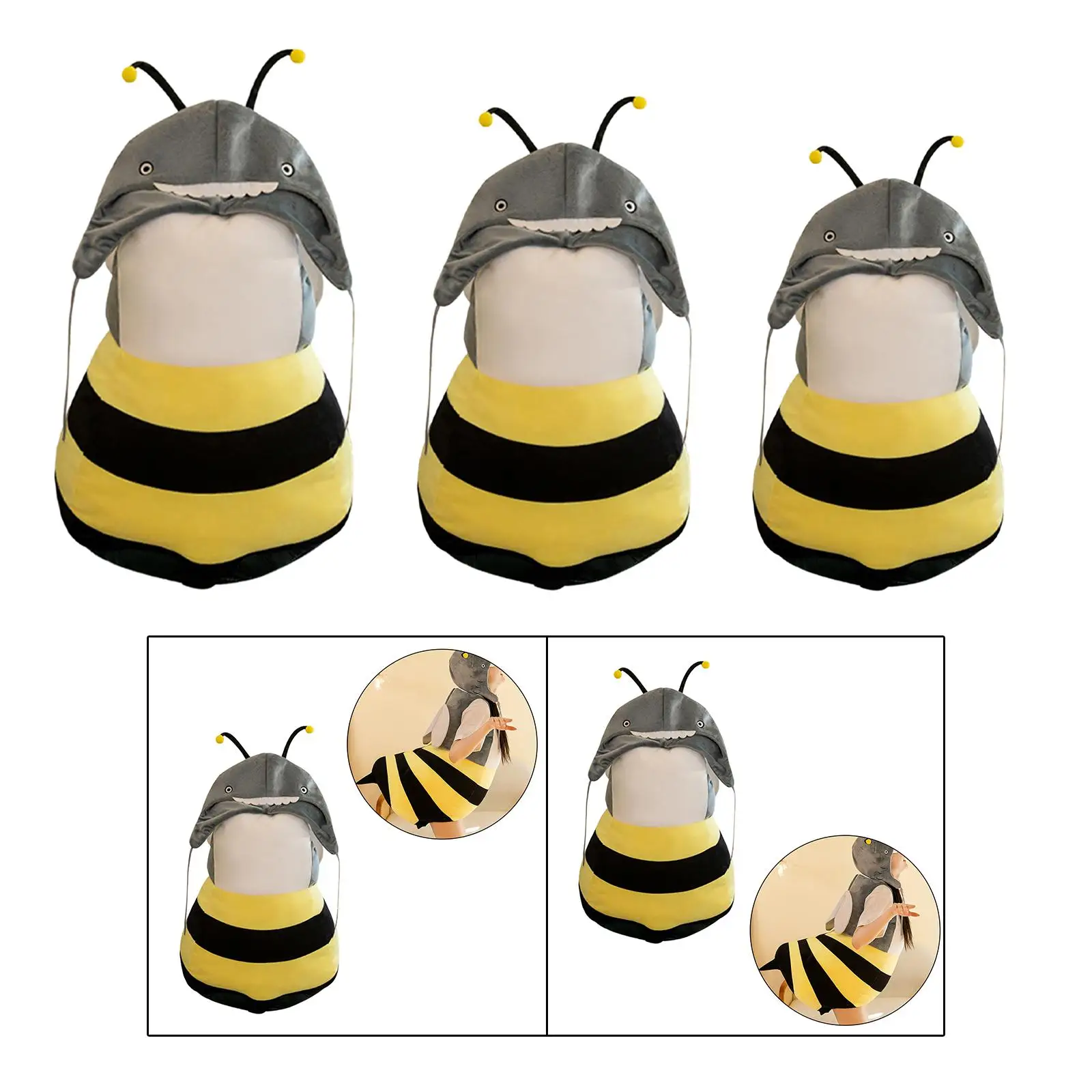 

Halloween Shark Bee Costume with Headwear Cartoon Suit Comfortable Clothing Wearable Fancy Dress up for Birthday Holiday Party