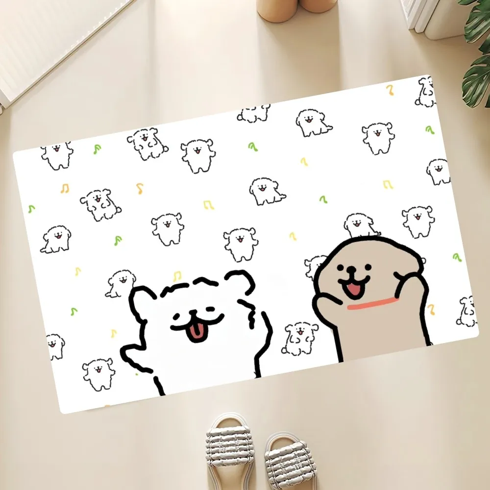 Kawaii Line Dog Maltese Floor Mat Anti-Slip Doormat Home Entrance Doormat Bedroom Bathroom Living Room Floor Mats Kitchen Rug