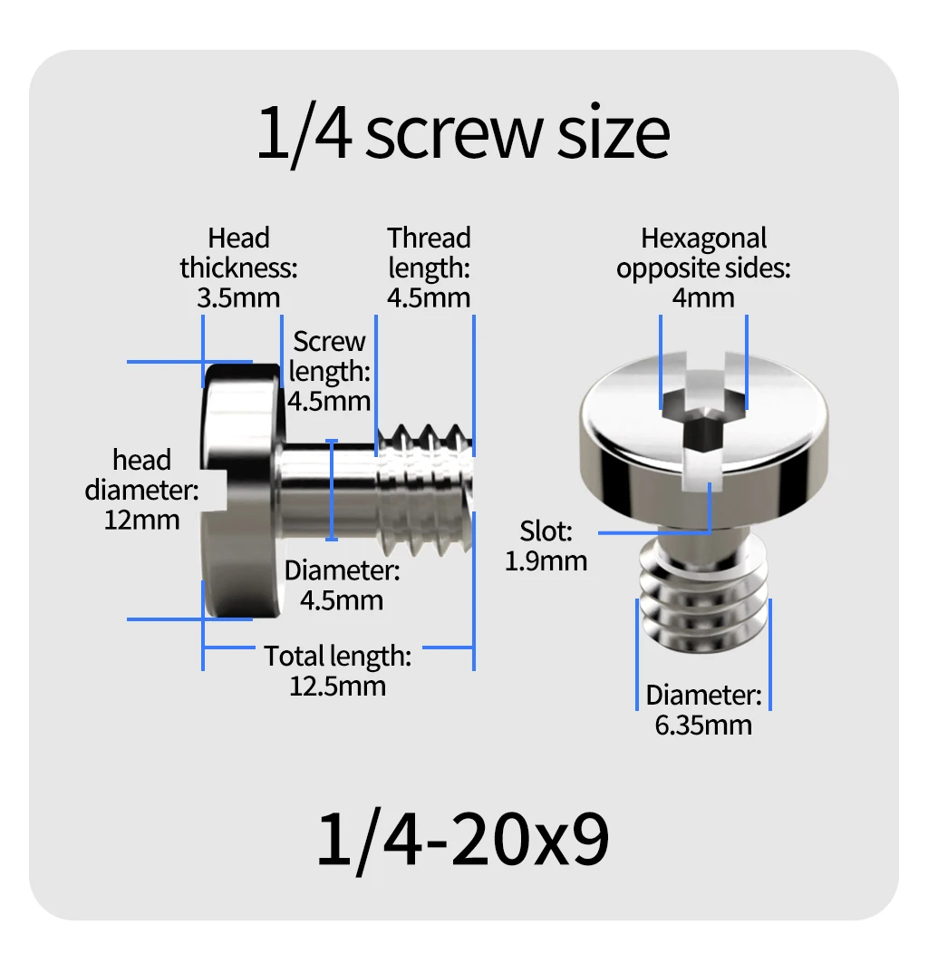 Kameraschraube 1/4"-20 & 3/8"-16 & M3 Gewindeschraubenmuttern für Stativ Kugelkopf Schnellwechselplatte für DSLR-Kamerafotografie – Detail 10