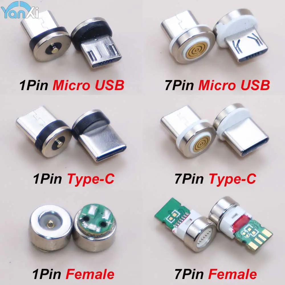 YanXi 2-5PCS 1Pin 7Pin Micro USB Type-C Magnetic Plug Tips Fast Charging Cable Connector Charger Plug Adapter For Mobile Phone