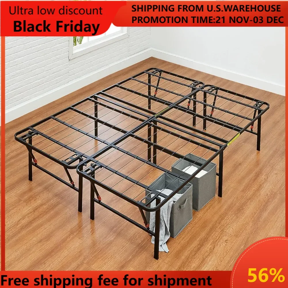 

Basics Foldable Metal Platform Bed Frame with Tool Free Setup, 18 Inches High, Sturdy Steel Frame, No Box Spring Needed,