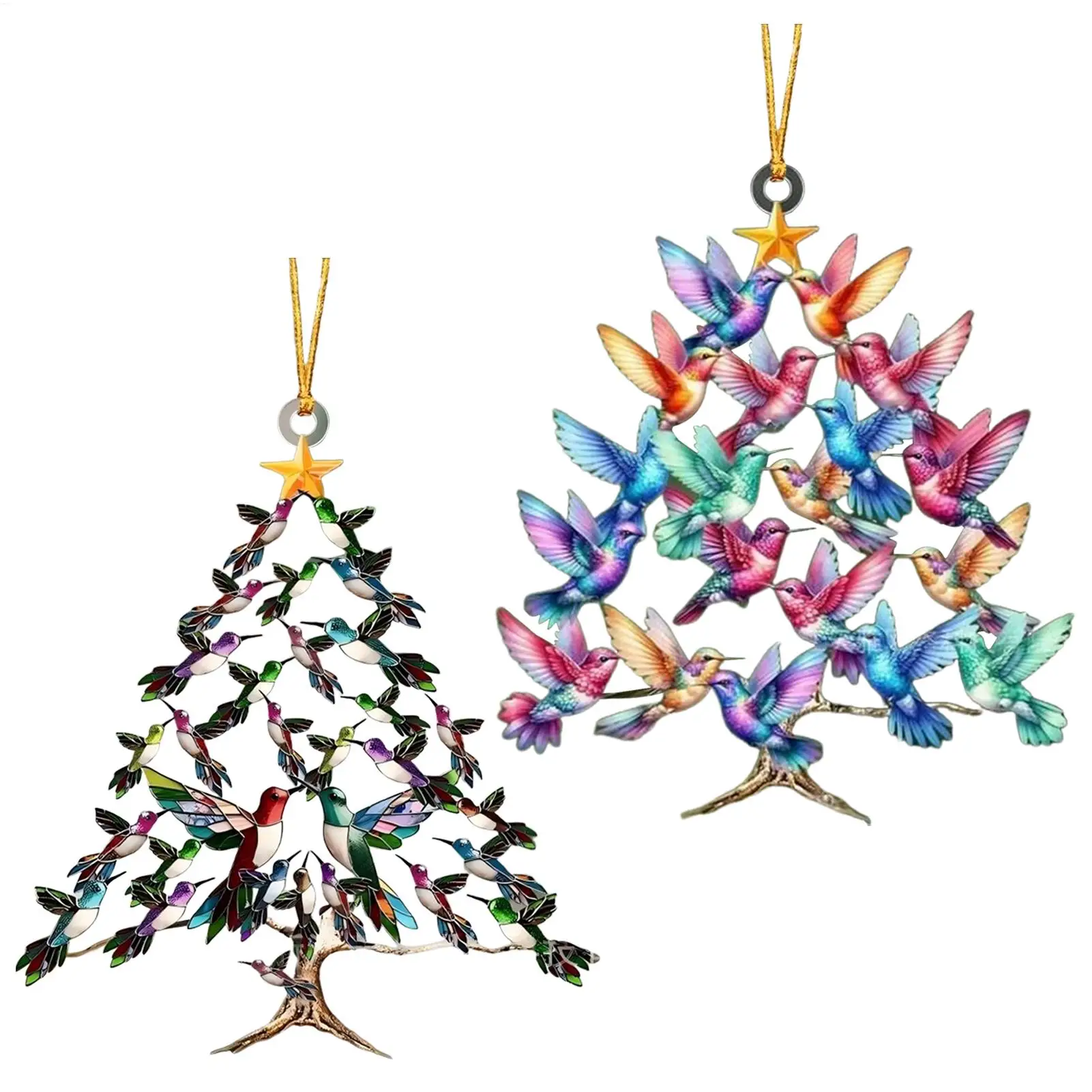 Sun Catcher Ornament Stacked Hummingbird Christmas Tree Ornament 2D Wall Art Pendant Decor for Door Bedroom Living