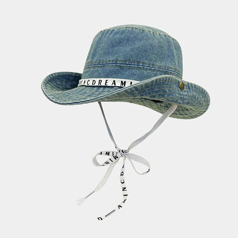 Cowboy Hat Denim Jeans Men Women Summer Sun Protection Big Brim Cap Beach Accessory For Fishing Hiking Climbing Outdoor