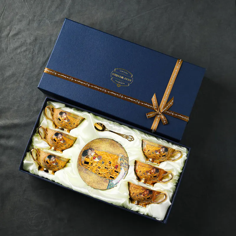 Bone Porcelain Coffee Cup Set Combination European Style Small Luxury High-value Gift Box Design Feels Exquisite