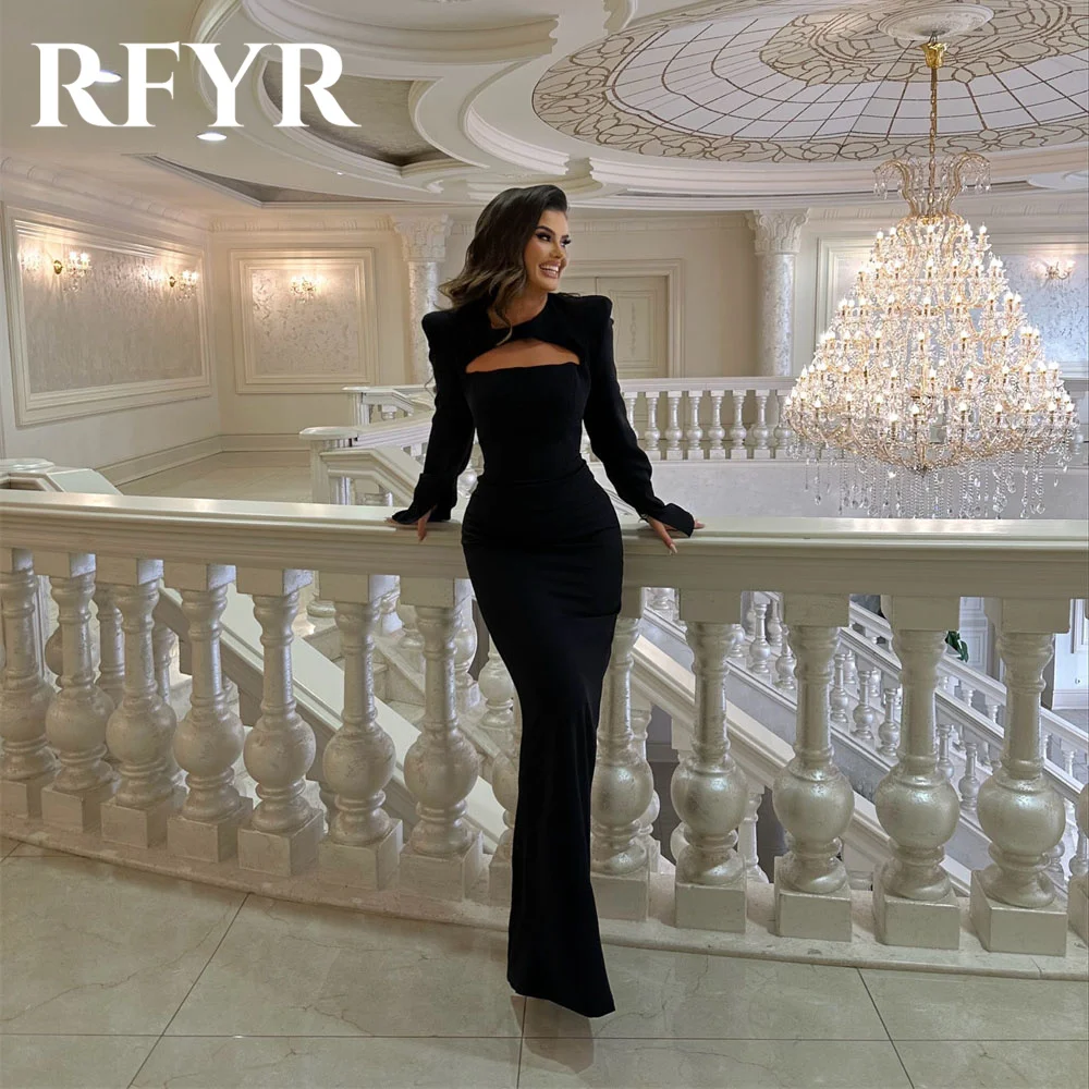 Black Satin Black Prom Dresses Detachable Shawl Mermaid Wedding Dress Elegant Long Sleeves Ankle-Length Vestidos De Fiesta 2025