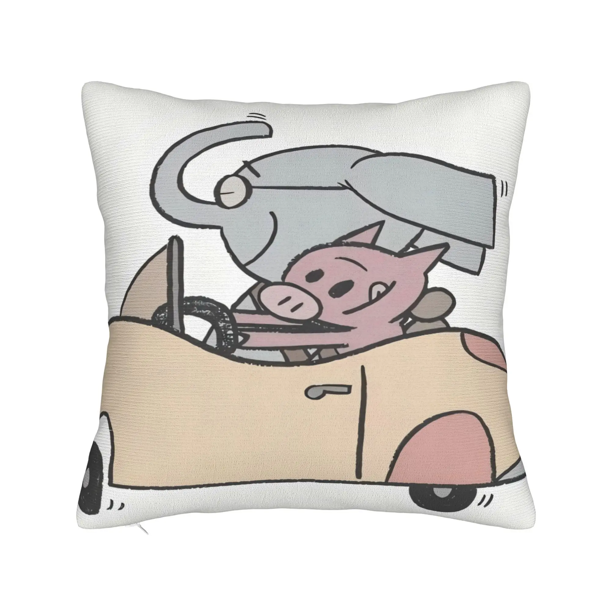 Elephant and Piggie Soft Decorative Pillowcase, Suitable for Sofa, Living Room, Bedroom, Office, Bedroom Decor, Romantic Design, with Zipper, High-Quality Fabric