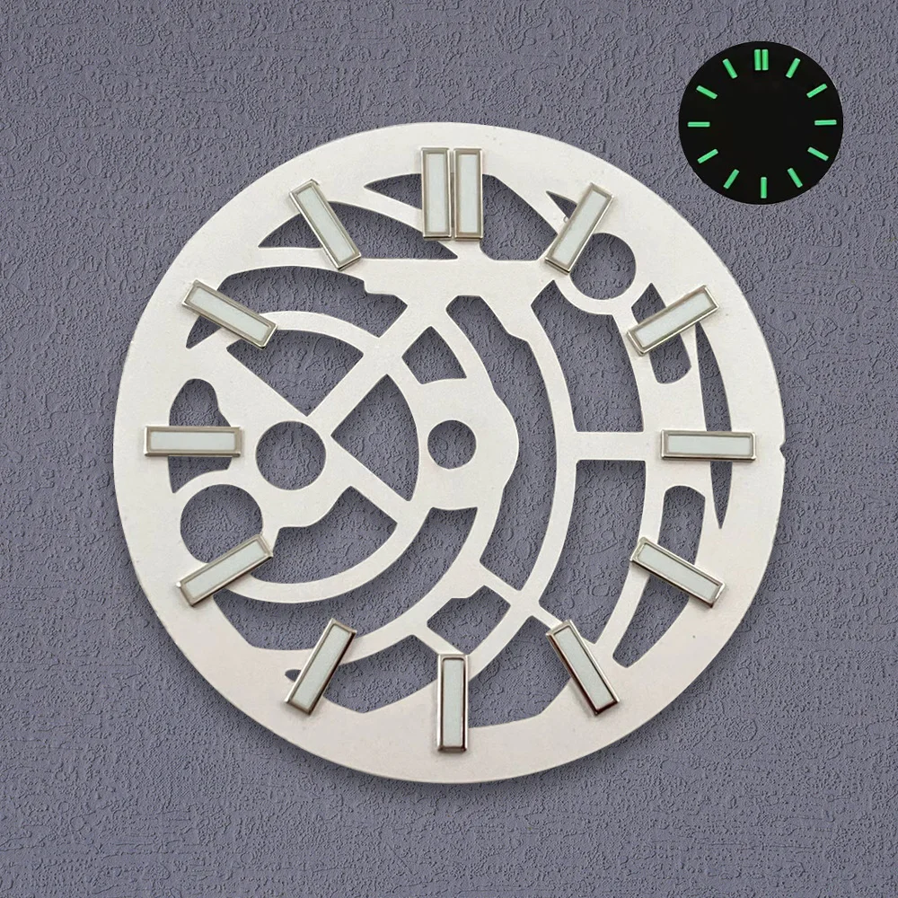 NH70 Dial S Logo Hollow Out 28.5mm Dial Suitable For NH70 NH72 Movement Green Luminous Watch Accessories Repair Tool