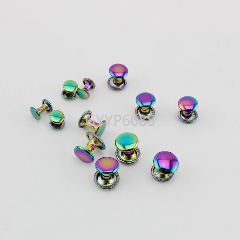 Remache doble de arco iris iridiscente para zapatos, remaches de metal, tono en tono, 6x6mm, 8x8mm, 10x8mm, 10-30, 100 Uds.