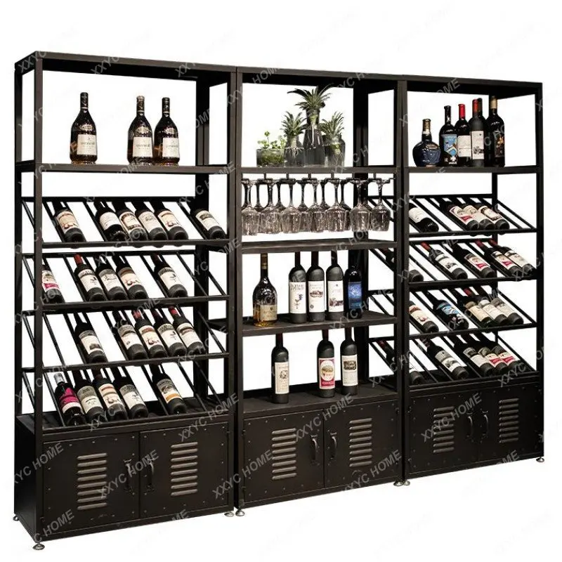 

Retro Restaurant Iron Wine Cabinet Wall Bar Floor Red Wine Rack Industrial Style American Wine Rack