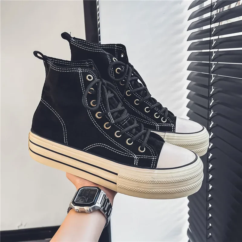 Suede High Top Casual Sneakers for Men Vintage Brown Ankle Boots Thick Sole Men's Shoes Trend Lace-up High Top Mens Sneakers - Image 2