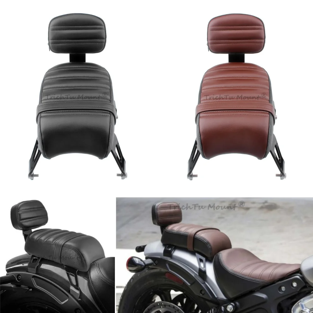 Motorcycle Passenger Seat Backrest Leather Rear Passenger Seat with Backrest Pad For Indian Scout Bobber Sixty Rogue 2018-2024