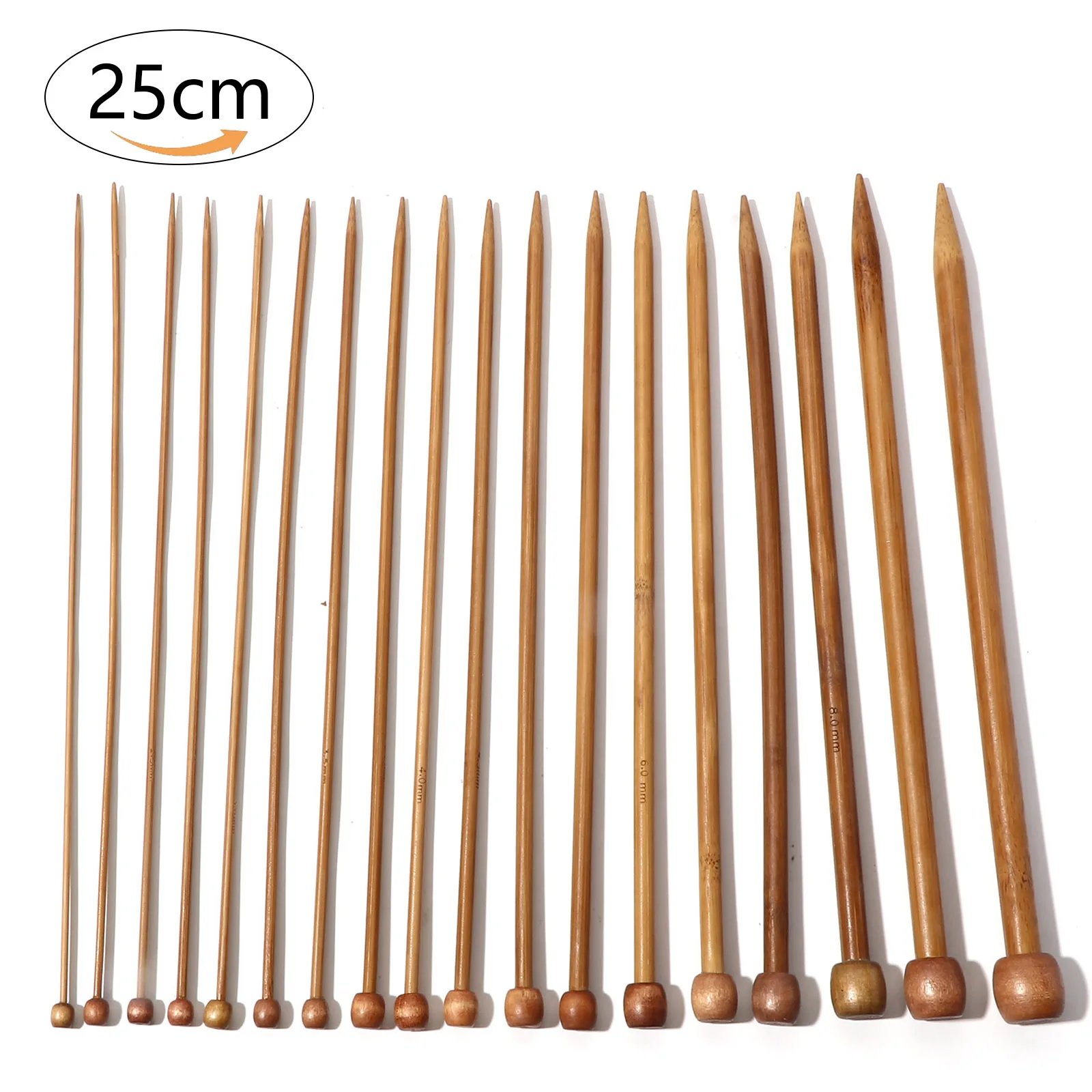 5PCs 2-10mm Bamboo Single Pointed Knitting Needles Brown for Sweater Socks Weave Knitting DIY Knit Sewing Tools 25-35cm long