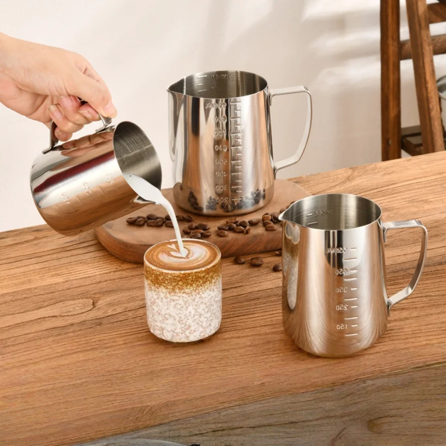 Milk Frothing Pitcher Espresso Steaming Pitchers Stainless Steel Milk Steamer Cup Frother Jug for Espresso