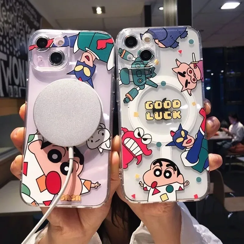 Cartoon C-Crayon S-ShinChan Magsafe Magnetic Phone Case for iPhone 16 15 14 13 12 11 8 7 Plus Pro Max X XR XSMax Clear Tpu Cover