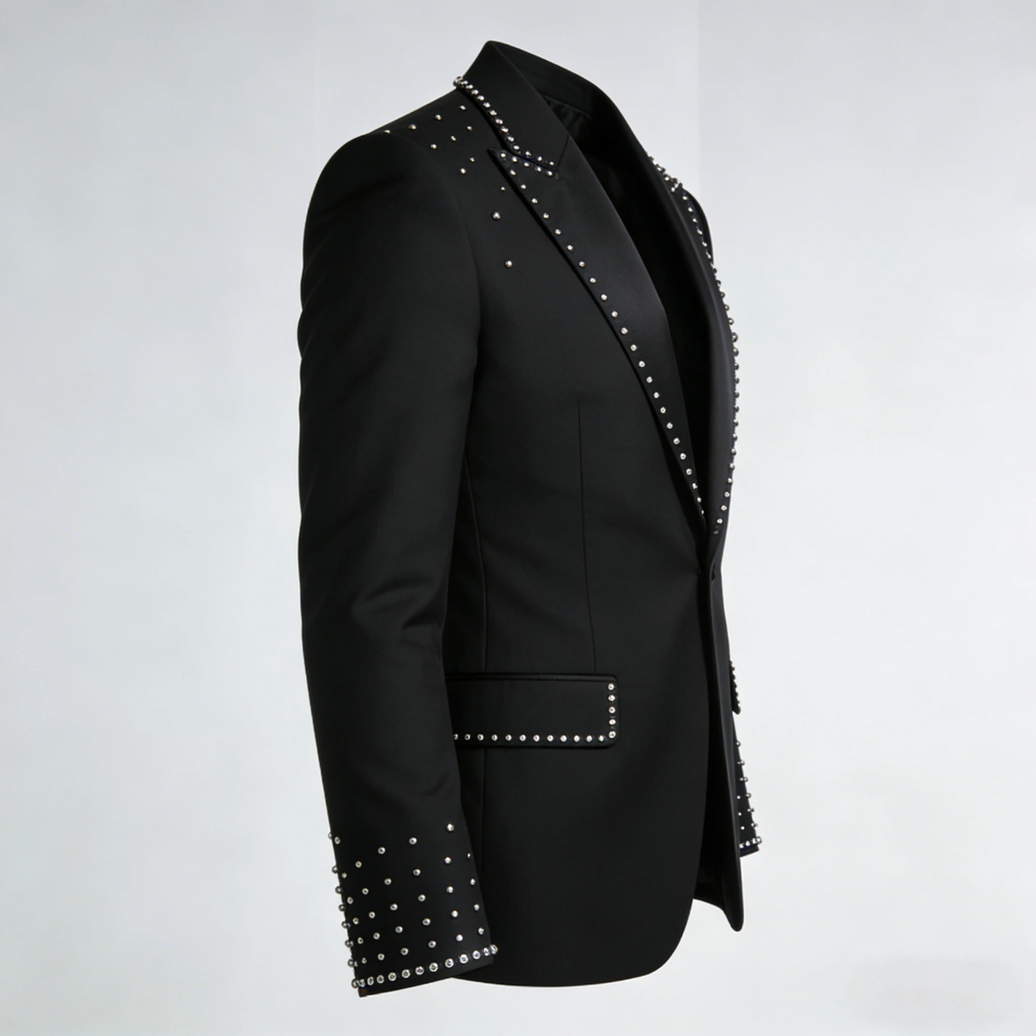 Elegante Men's Suits 2 Pieces Fashion Slim Fit Tuxedos High Quality Black Beaded One Button Suits For Wedding Groom Business Pro