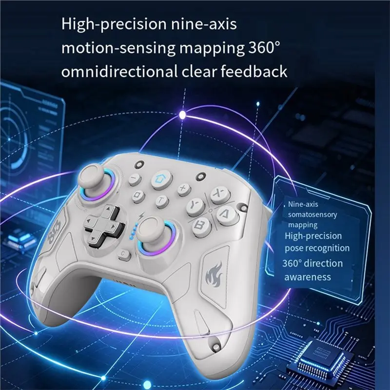 For Switch2 Dual Motor 9-Axis Gyro Gyroscope Wireless Game Controller With RGB Light Programmable Gamepad