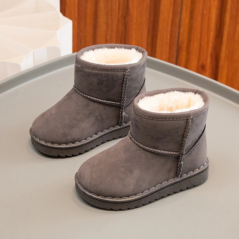 Kinder Schneestiefel Prägnanter Stil Plüsch Chunky Winter Kinder Kurzstiefel Einfarbig Slip-on Unisex Klassische Jungen Mädchen Schuhe 23-36 – Detail 13