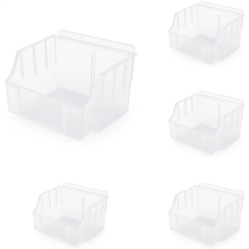 

Slatwall Bins with Label Holder – Stackable Storage Bins for Garage Tool Organizer, Workshop & Retail Store Accessories, Clear 5
