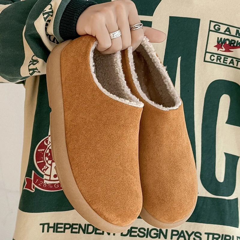

2025 зимние новые теплые хлопковые тапочки на флисовой подкладке, зимние домашние домашние нескользящие мужские удобные плюшевые тапочки на толстой подошве