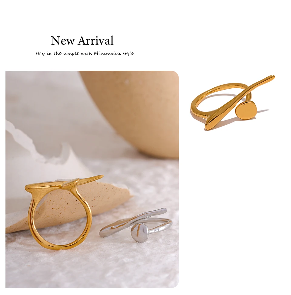 Yhpup Chic Edelstahl Persönlichkeit Minimalistischer edler Ring 18 Karat Gold Farbe Stilvoller einzigartiger Fingerschmuck für Frauen Wasserdicht – Detail 10