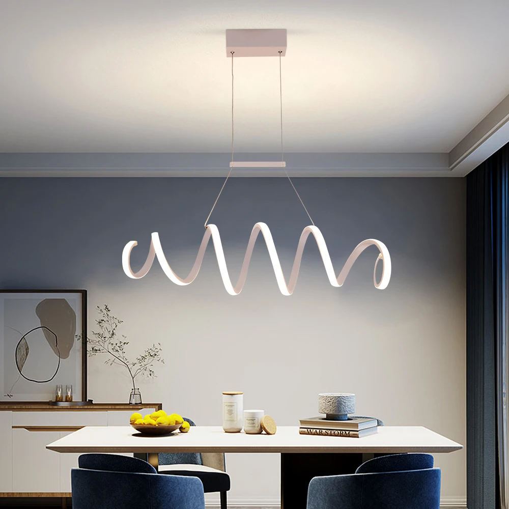 Modern Simple Nordic Style White Hanging Chandelier Light Emitting Diode Aluminum Chandelier