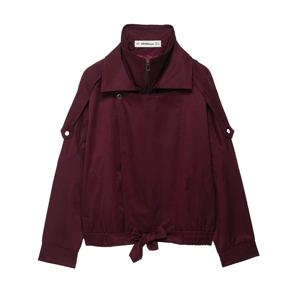 

UNIZERA 2025 new women's casual and fashionable European and American style design, double neck solid color jacket jacket jacket