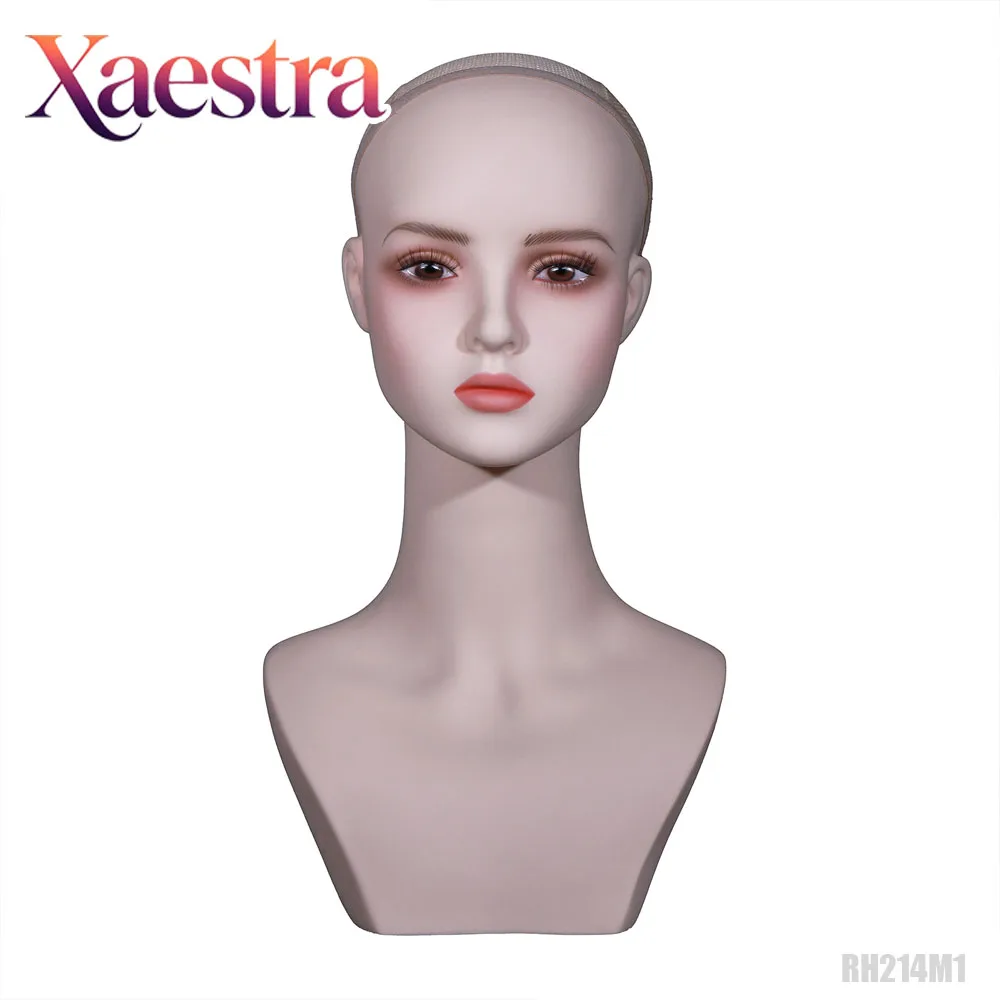 Soft Pink Blush Wigs Display Head Realistic Narrow Shoulder Bust Mannequin Head Pvc Foam Filled Head With Ear Holes,Eyelashes