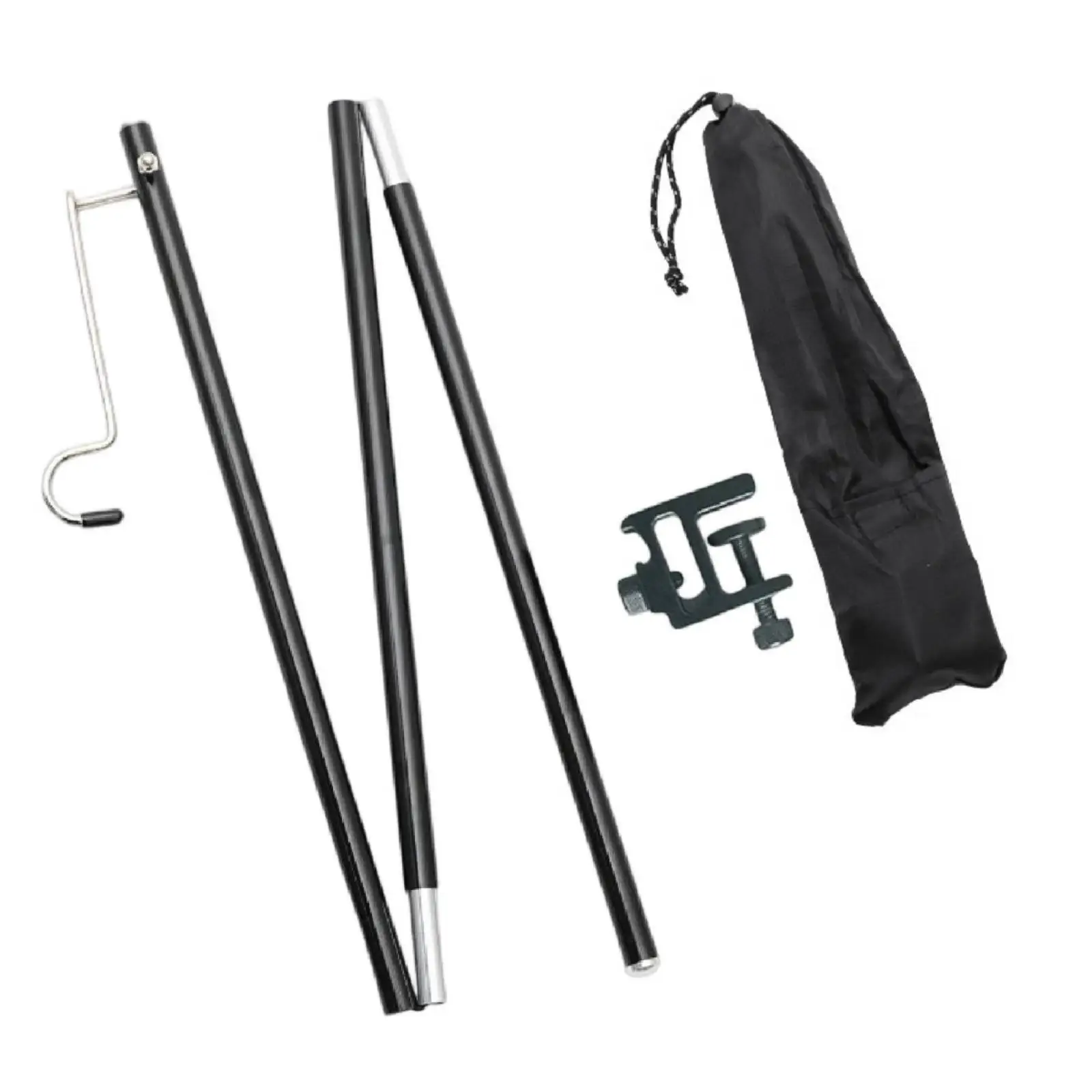 Aluminum Alloy Outdoor Light Stand Folding Tripod with Mounting Clamp and Hanging Hook for Portable Camping Lamp