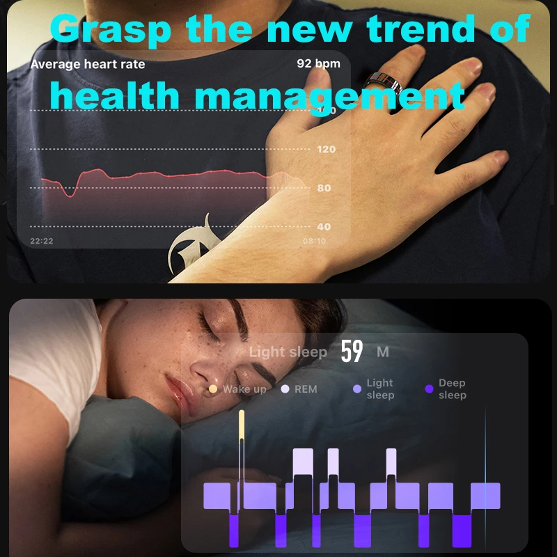 SHRスマートリング 男女兼用 防水5ATM マルチスポーツモード Android対応 カメラ操作 合金製 健康睡眠モニター アプリ制御