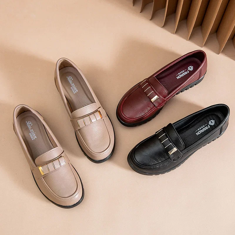

Fashion Women Leather Breathable Ladies Comfortable Ballet Flats Shoes Fashion Slip on Shallow Loafers Office Flat Boat Shoes